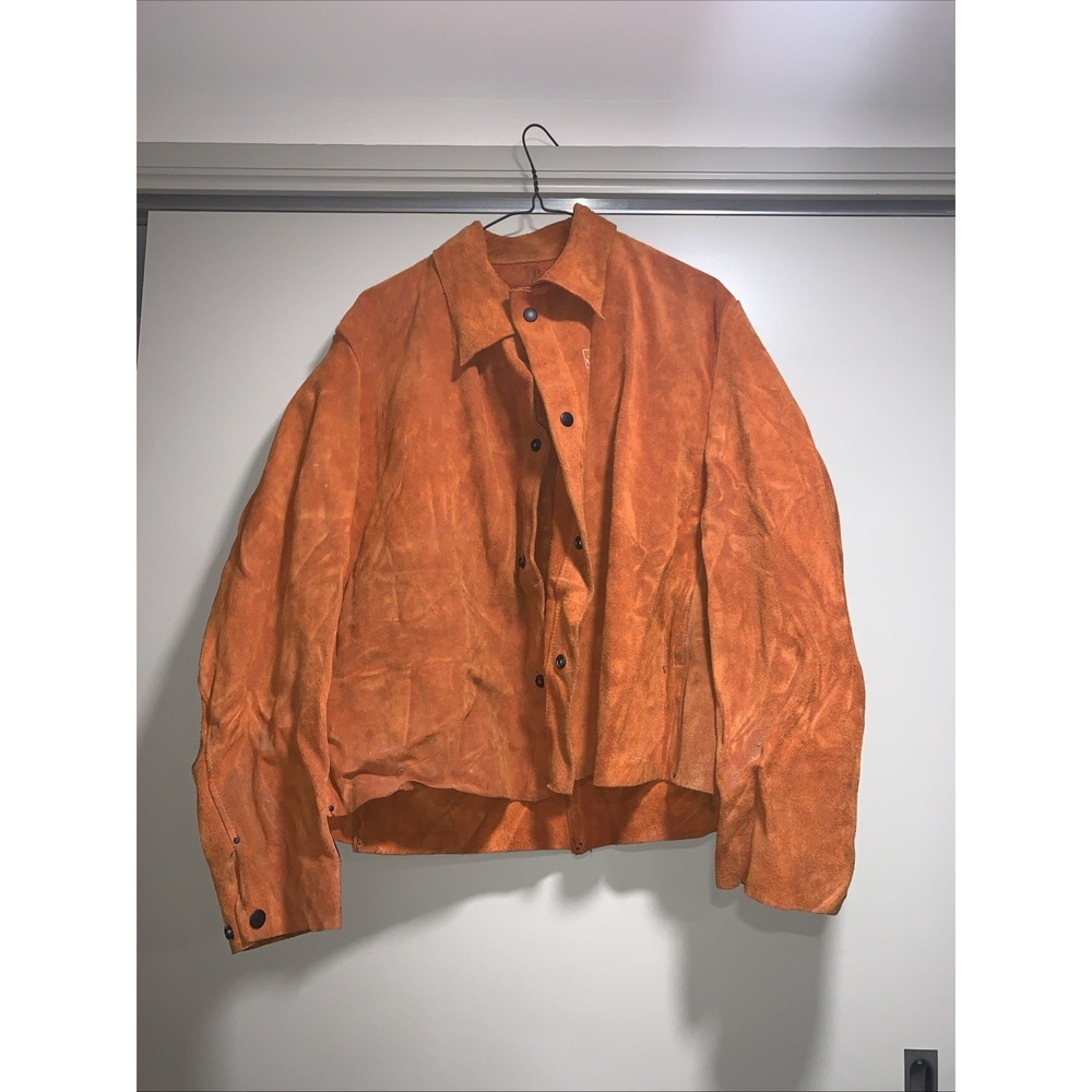 Vintage 1970's Faded Orange Cowhide Welding Jacket - Anchor Brand LG- Fireproof